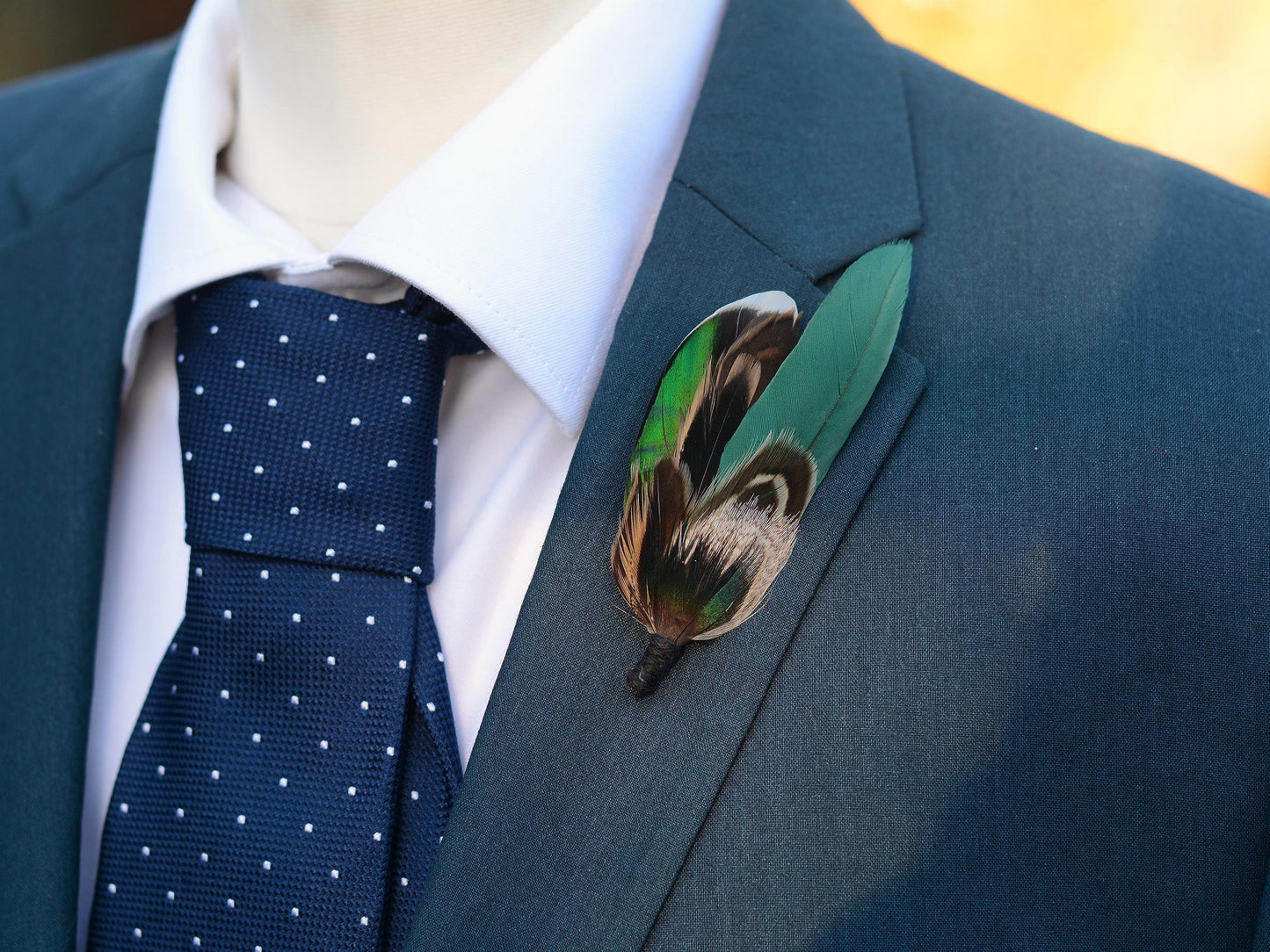 Bottle Green Duck Feather Boutonniere Pin | Feather Hat Pin | Duck Feather Brooch
