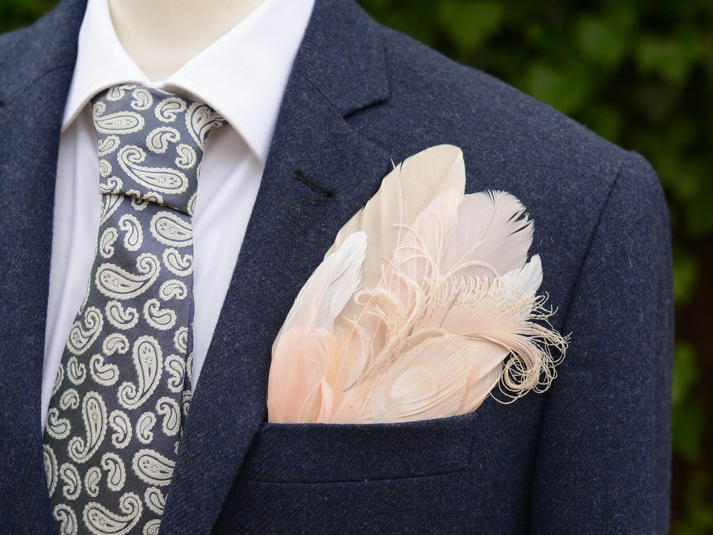 Ivory and Blush Pink Feather Pocket Square No.279 | Suit Accessory | Feather Neck Tie | Grooms Outfit | Groomsmen Gift | Wedding