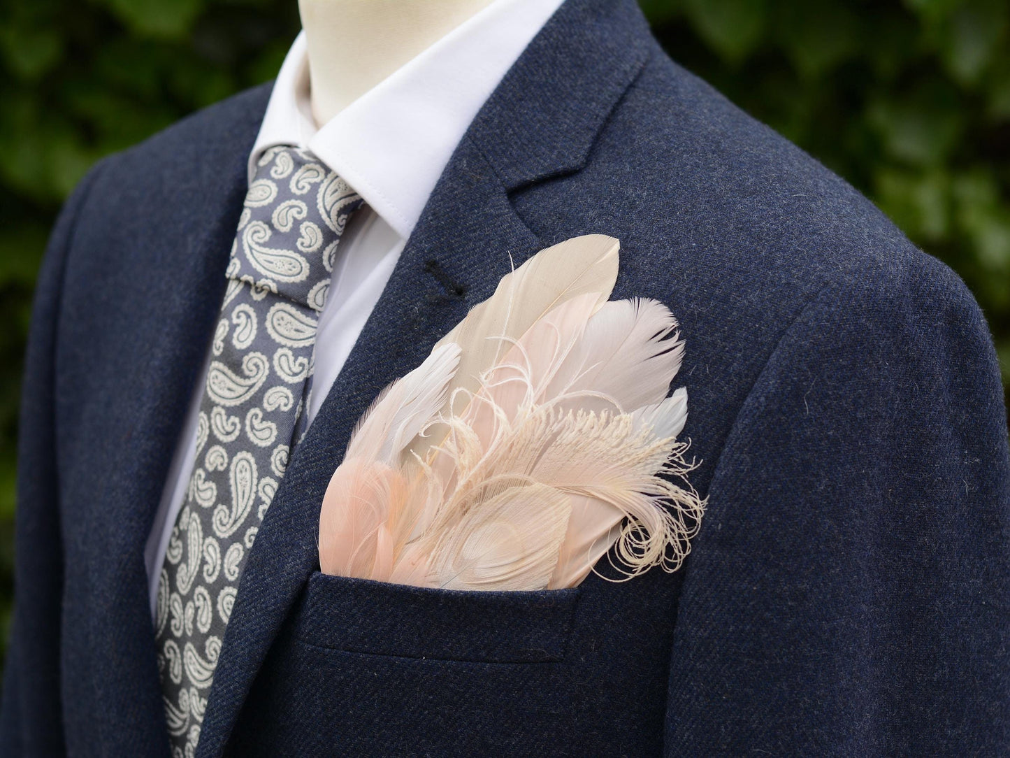 Ivory and Blush Pink Feather Pocket Square No.279 | Suit Accessory | Feather Neck Tie | Grooms Outfit | Groomsmen Gift | Wedding