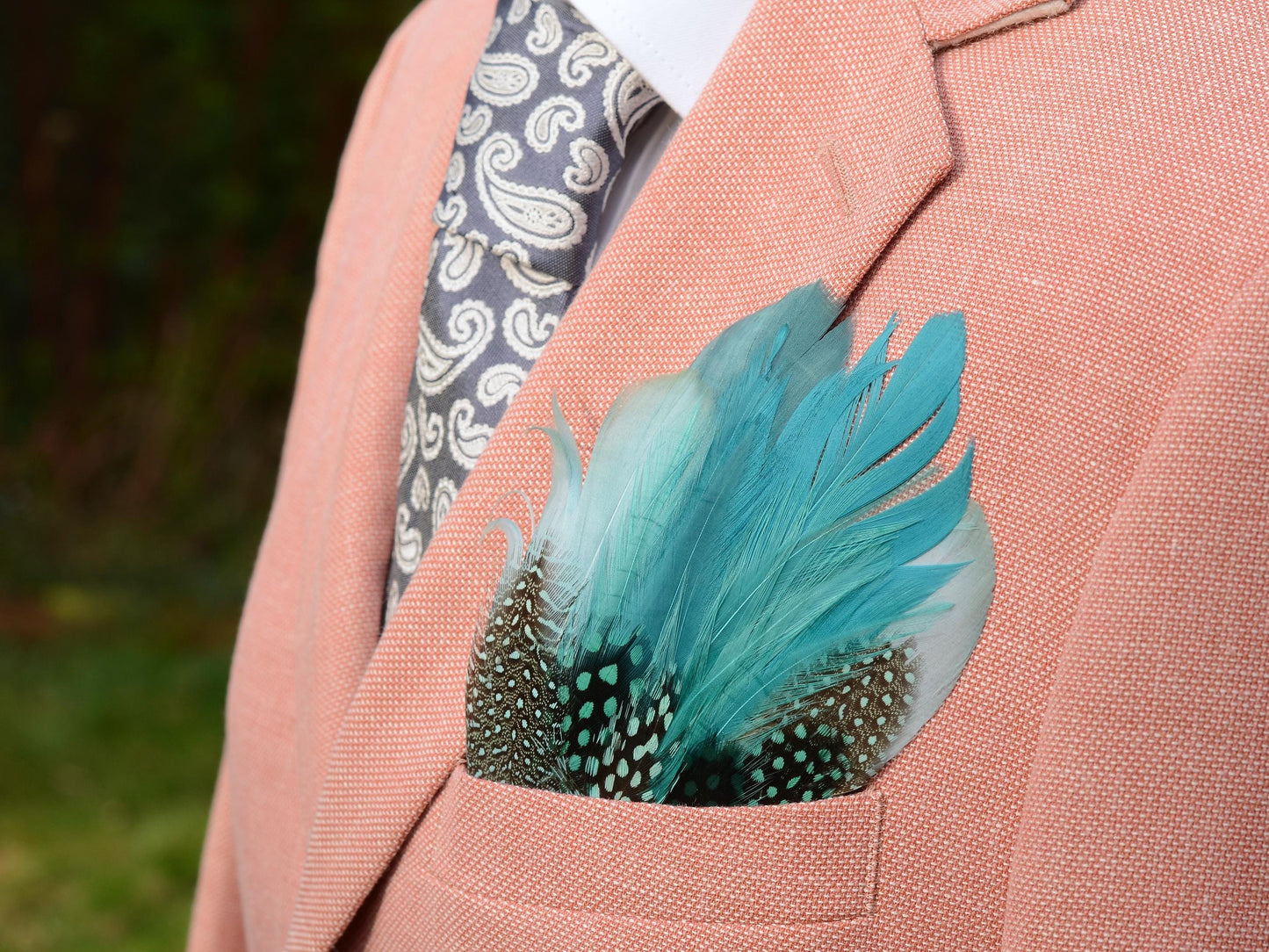 Ombre Teal and Green Feather Pocket Square No.117 | Suit Accessory | Feather Neck Tie | Grooms Outfit | Groomsmen Gift