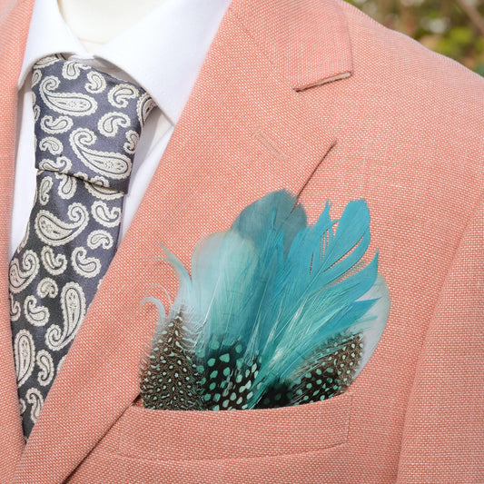 Ombre Teal and Green Feather Pocket Square No.117 | Suit Accessory | Feather Neck Tie | Grooms Outfit | Groomsmen Gift