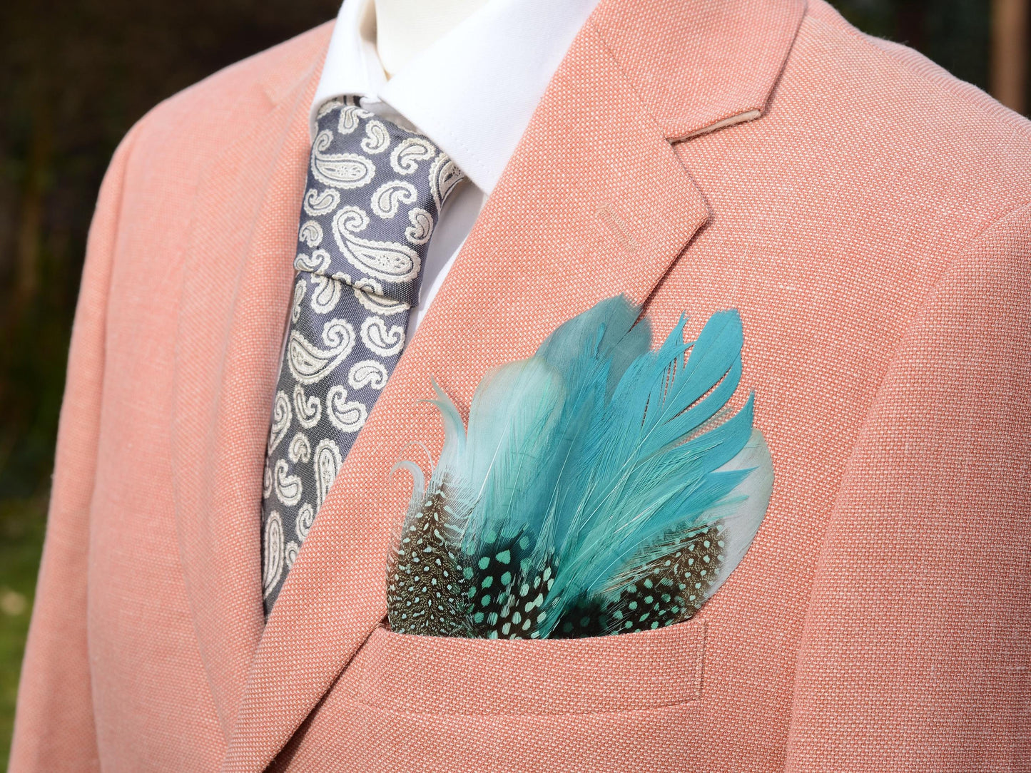 Ombre Teal and Green Feather Pocket Square No.117 | Suit Accessory | Feather Neck Tie | Grooms Outfit | Groomsmen Gift
