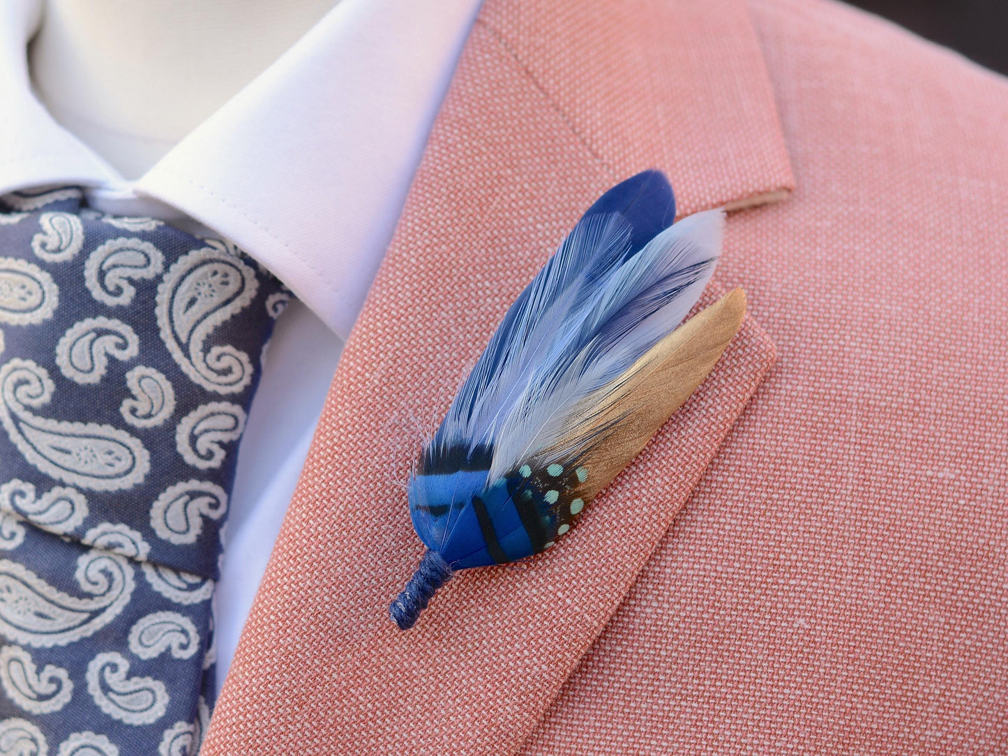 Shades of Blue and Gold Feather Lapel Pin / Hat Pin | Feather Boutonniere | Duck Feather Brooch