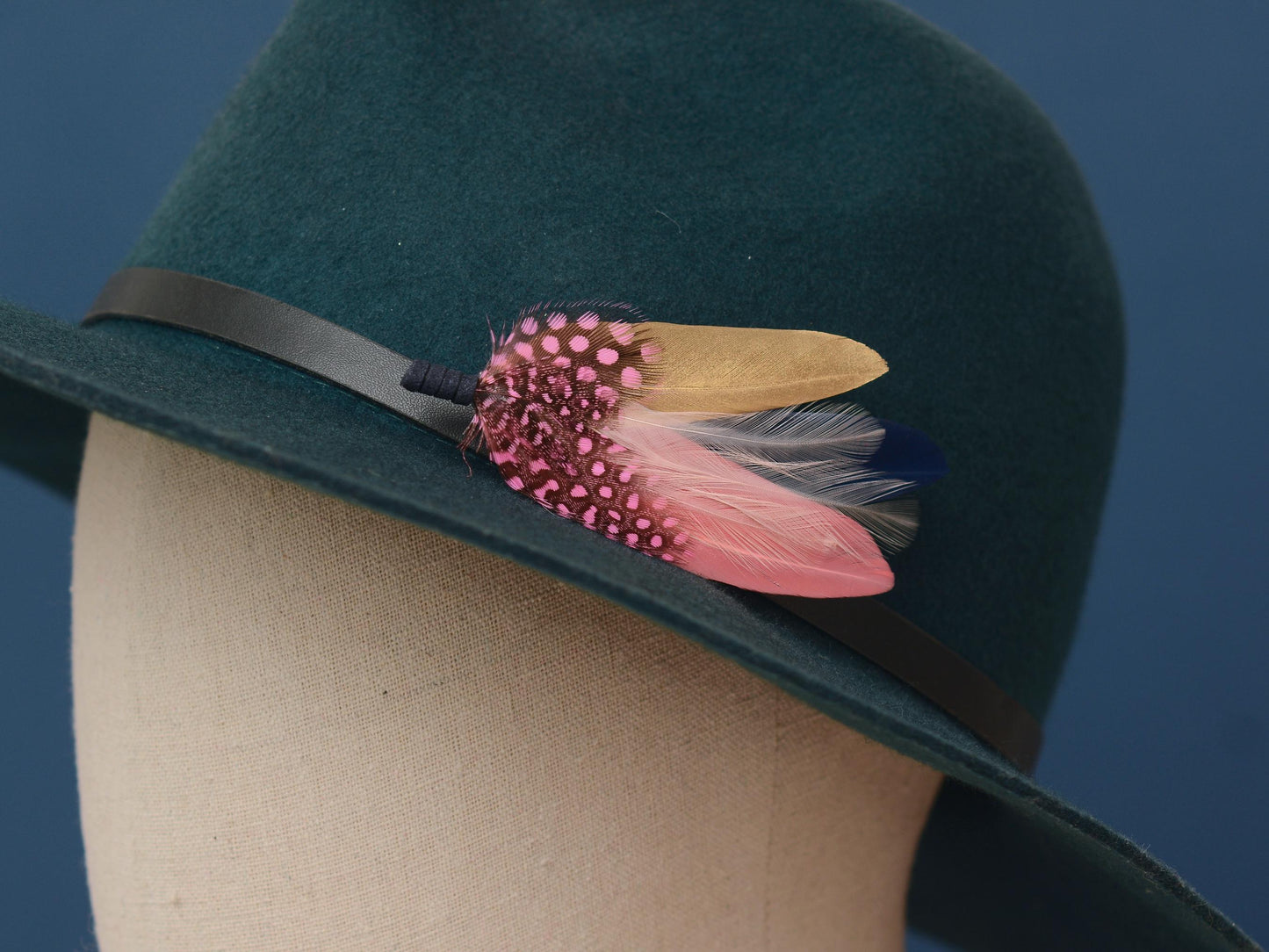 Navy Blue, Blush Pink and Gold Feather Brooch | Duck Feather Boutonniere | Feather Hat Pin