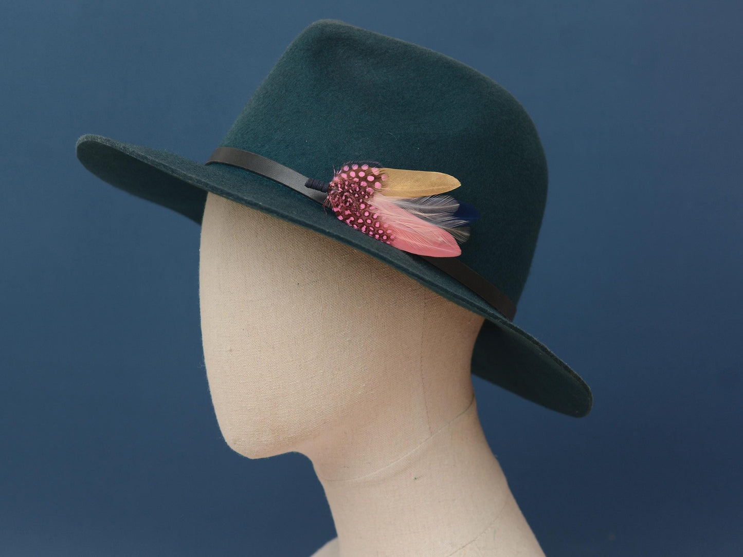 Navy Blue, Blush Pink and Gold Feather Brooch | Duck Feather Boutonniere | Feather Hat Pin