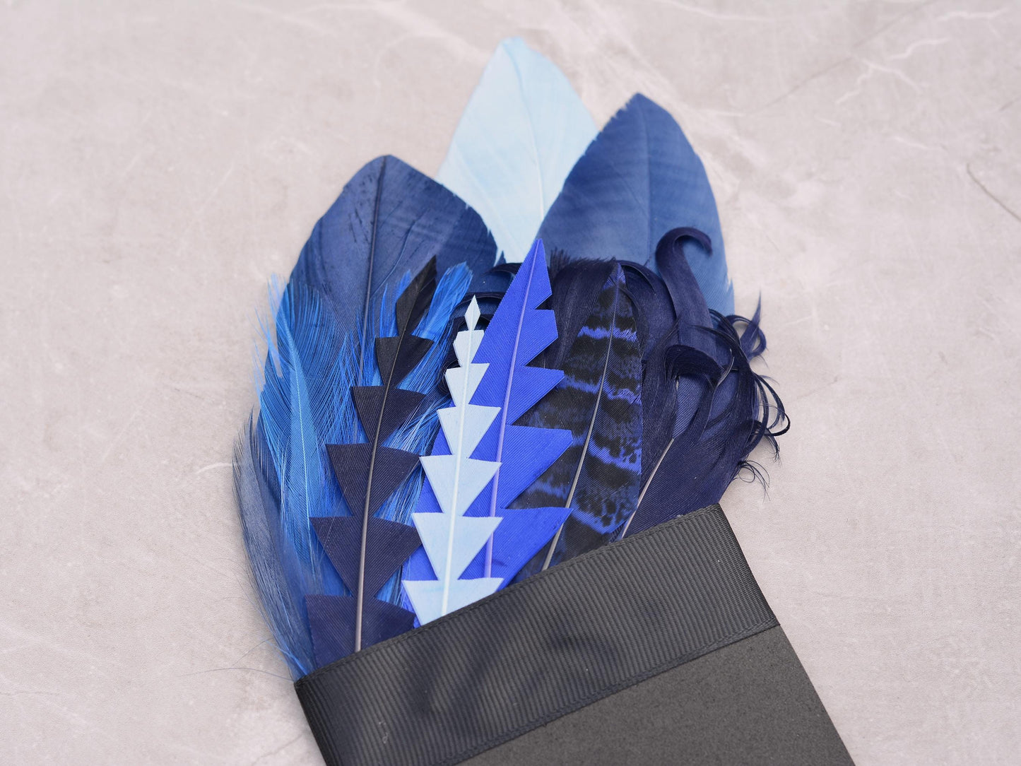Feather Pocket Square in Shades of Blue No.257 | Suit Accessory | Feather Neck Tie | Grooms Outfit | Groomsmen Gift