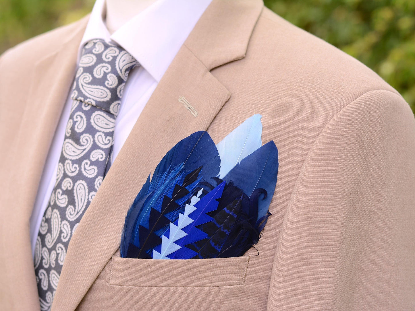 Feather Pocket Square in Shades of Blue No.257 | Suit Accessory | Feather Neck Tie | Grooms Outfit | Groomsmen Gift