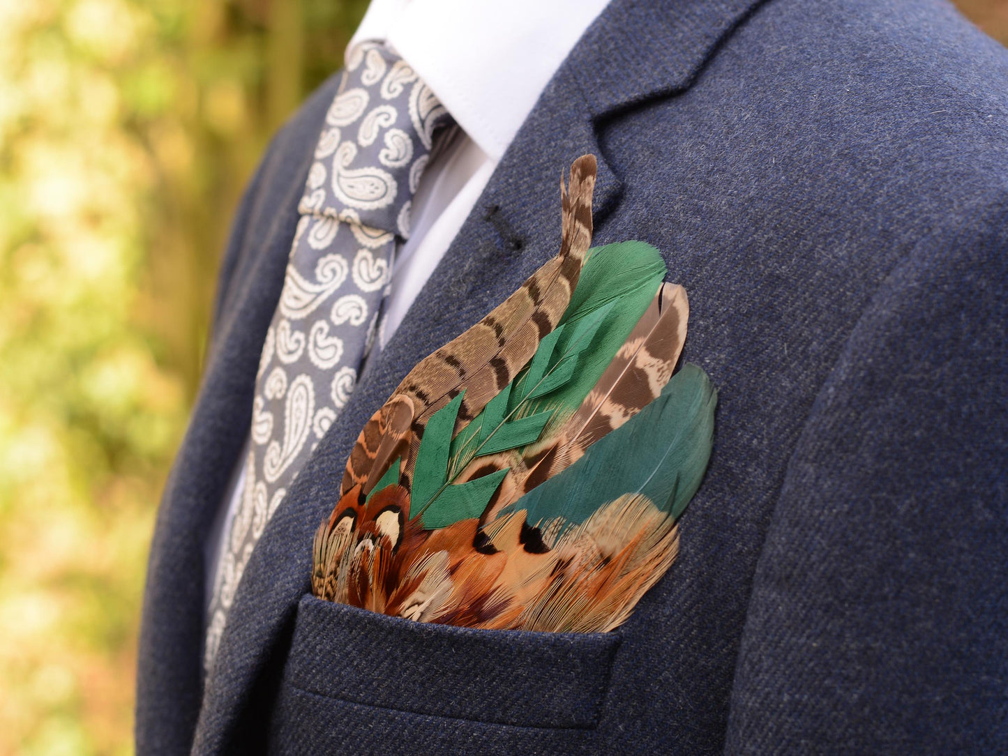 Pheasant Feather Pocket Square in Green and Copper No.195 | Suit Accessory | Feather Neck Tie | Grooms Outfit | Groomsmen Gift