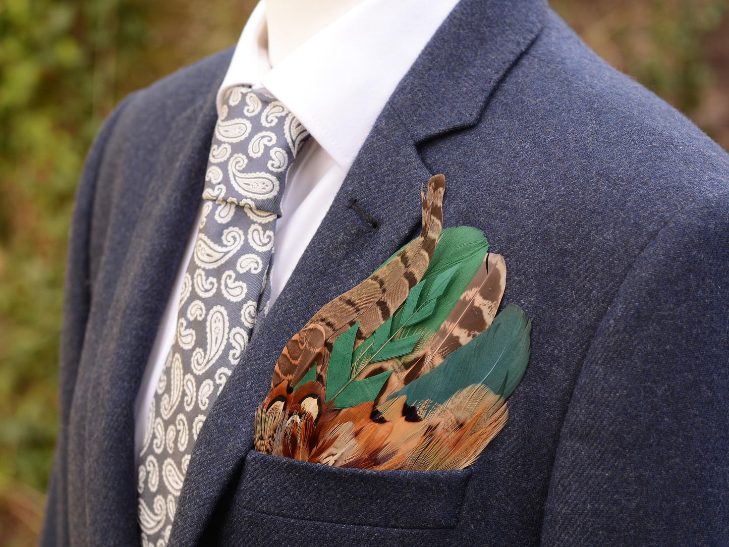 Pheasant Feather Pocket Square in Green and Copper No.195 | Suit Accessory | Feather Neck Tie | Grooms Outfit | Groomsmen Gift