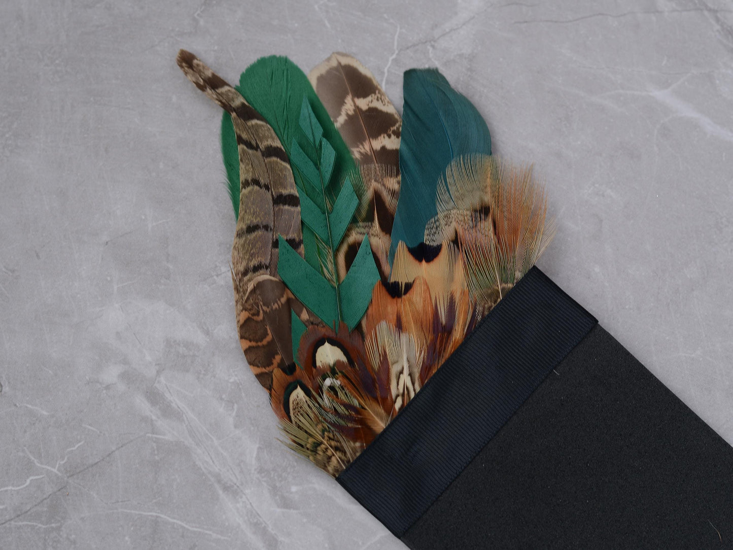 Pheasant Feather Pocket Square in Green and Copper No.195 | Suit Accessory | Feather Neck Tie | Grooms Outfit | Groomsmen Gift