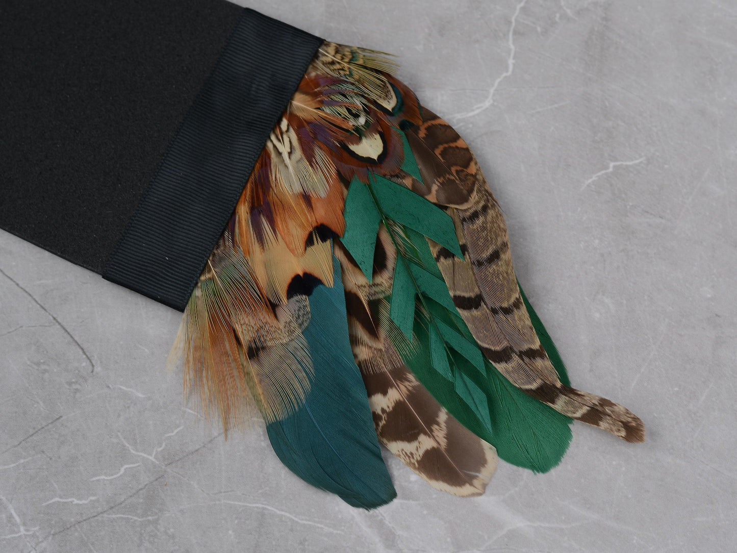 Pheasant Feather Pocket Square in Green and Copper No.195 | Suit Accessory | Feather Neck Tie | Grooms Outfit | Groomsmen Gift