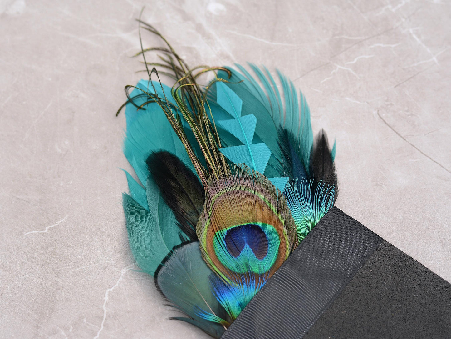 Peacock Feather Pocket Square in Shades of Teal and Turquoise No.238 | Suit Accessory | Feather Neck Tie | Grooms Outfit | Groomsmen Gift