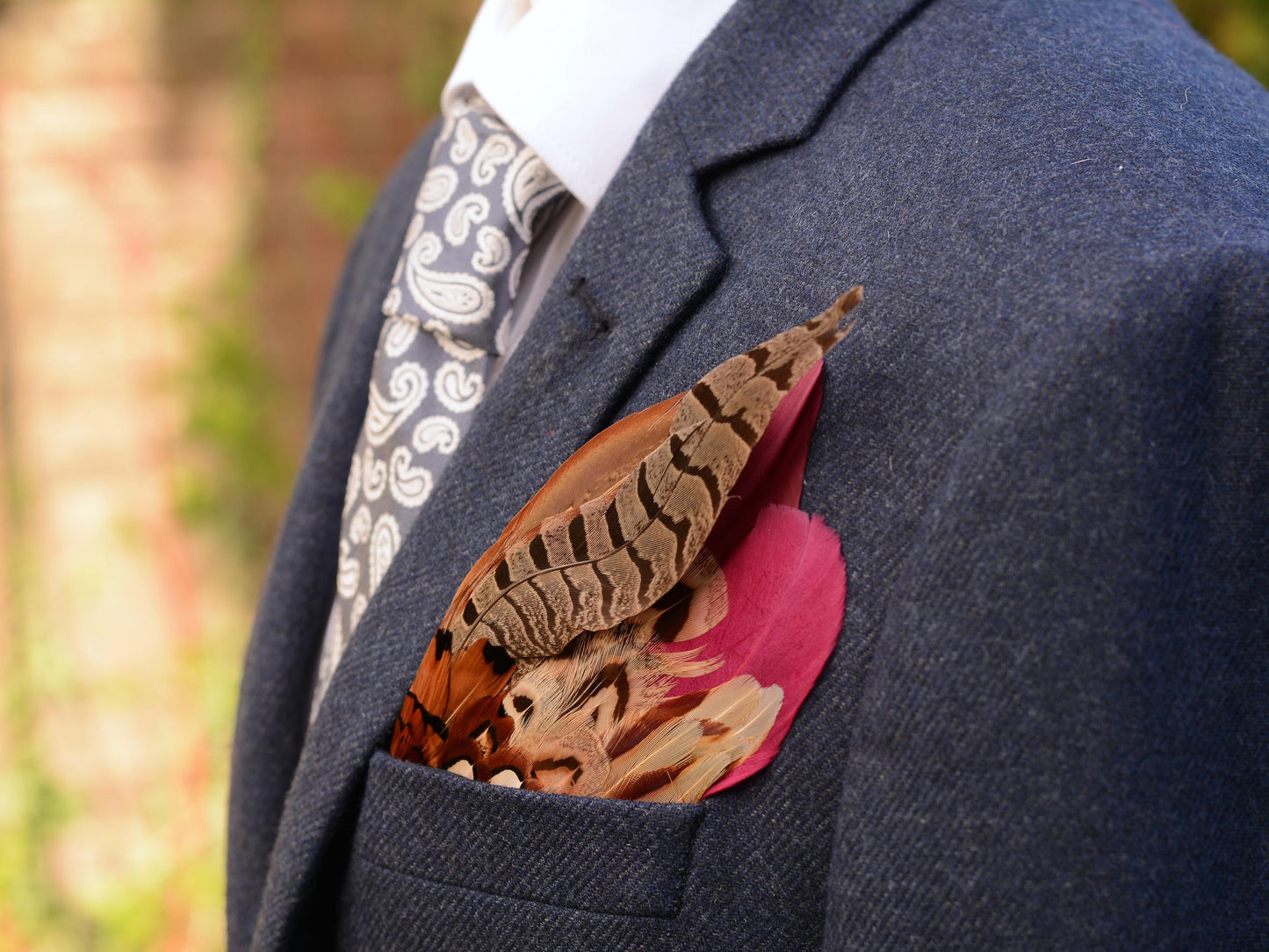 Burgundy and Copper Pheasant Feather Pocket Square No.199 | Suit Accessory | Feather Neck Tie | Grooms Outfit | Groomsmen Gift