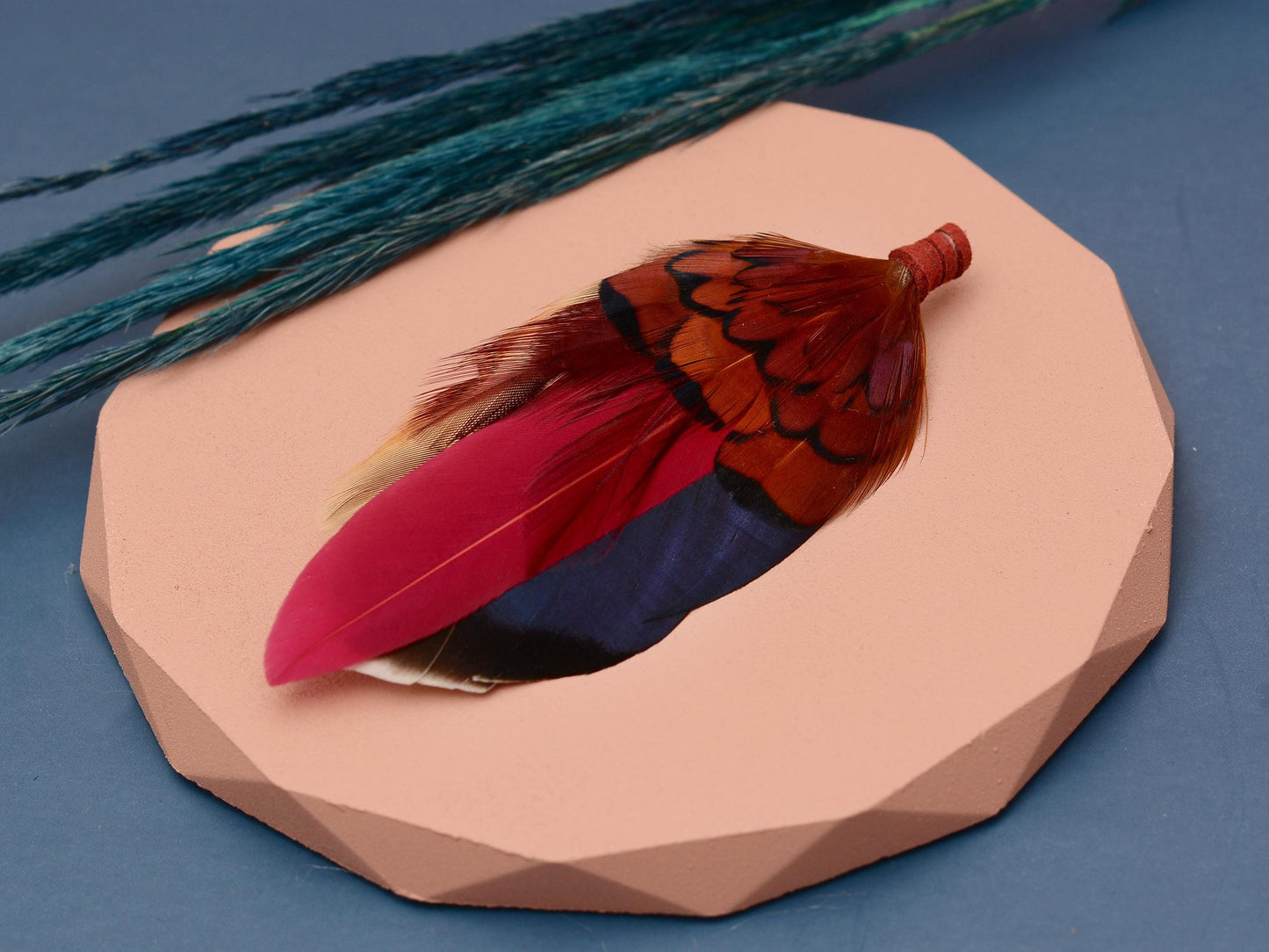 Navy and Burgundy Duck and Pheasant Feather Pin / Hat Pin | Duck Feather Boutonniere | Pheasant Feather Brooch | Feather Hat Pin
