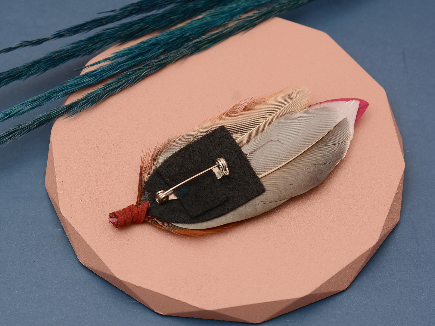 Navy and Burgundy Duck and Pheasant Feather Pin / Hat Pin | Duck Feather Boutonniere | Pheasant Feather Brooch | Feather Hat Pin