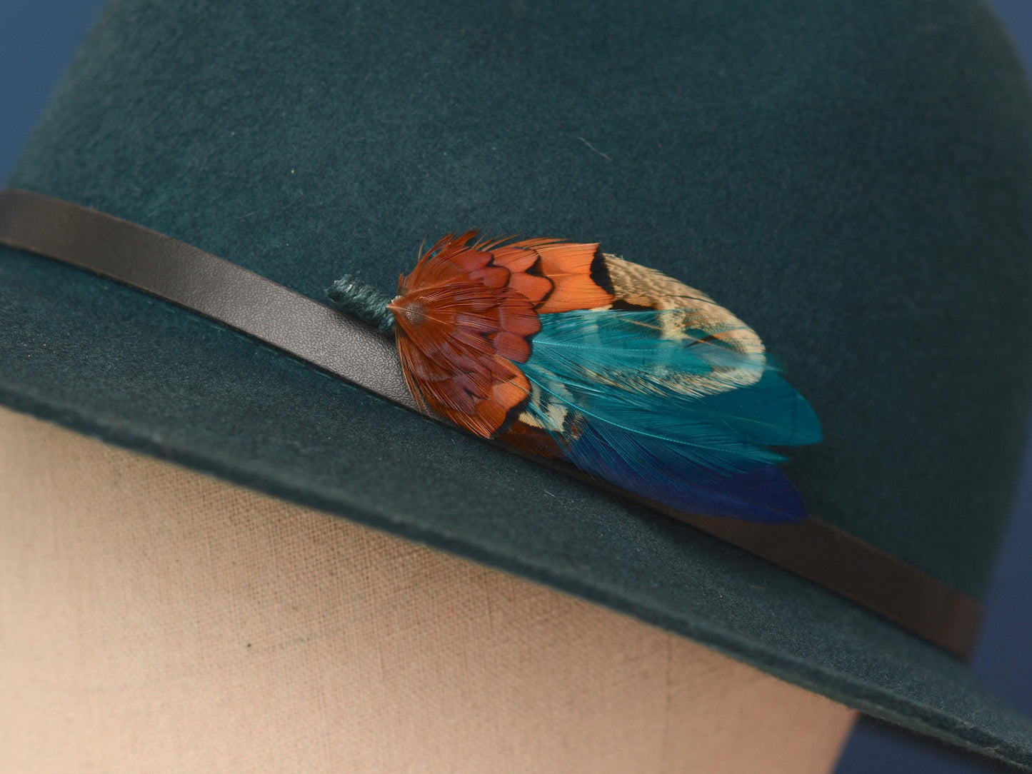 Navy Blue and Teal Pheasant Feather Pin | Feather Boutonniere | Duck Feather Brooch / Hat Pin