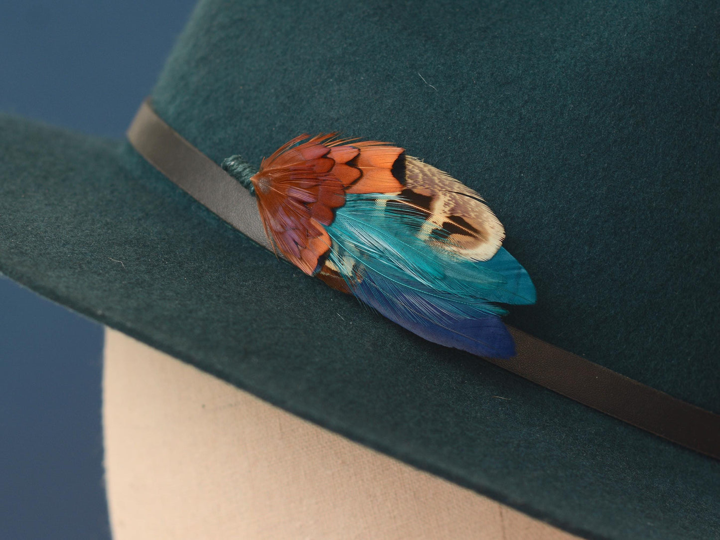 Navy Blue and Teal Pheasant Feather Pin | Feather Boutonniere | Duck Feather Brooch / Hat Pin