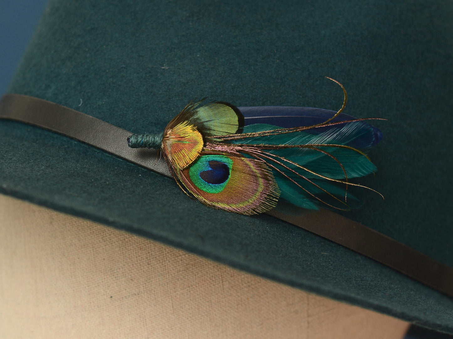 Teal and Navy Peacock Feather Boutonniere | Peacock Feather Corsage | Peacock Feather Brooch