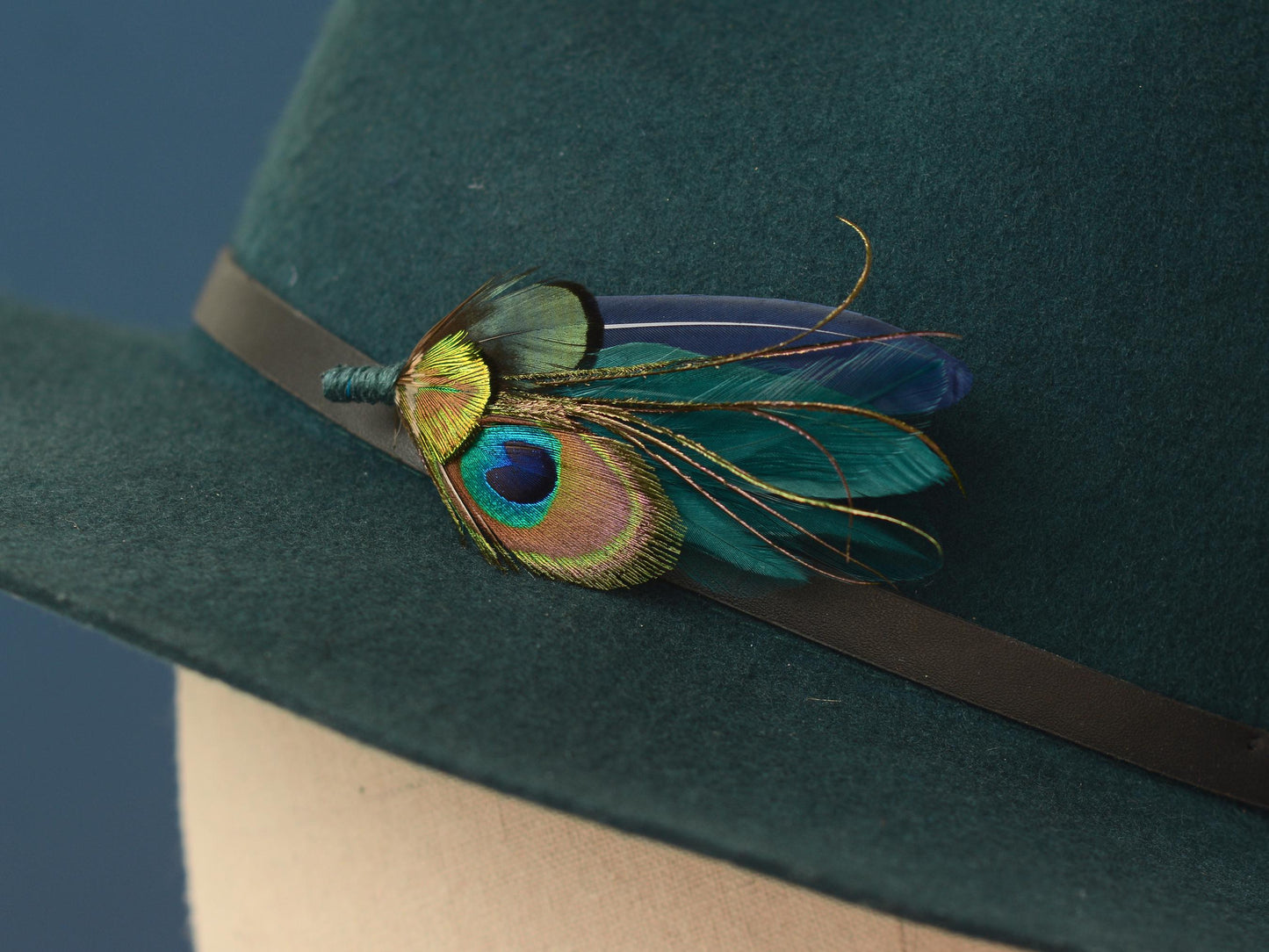 Teal and Navy Peacock Feather Boutonniere | Peacock Feather Corsage | Peacock Feather Brooch