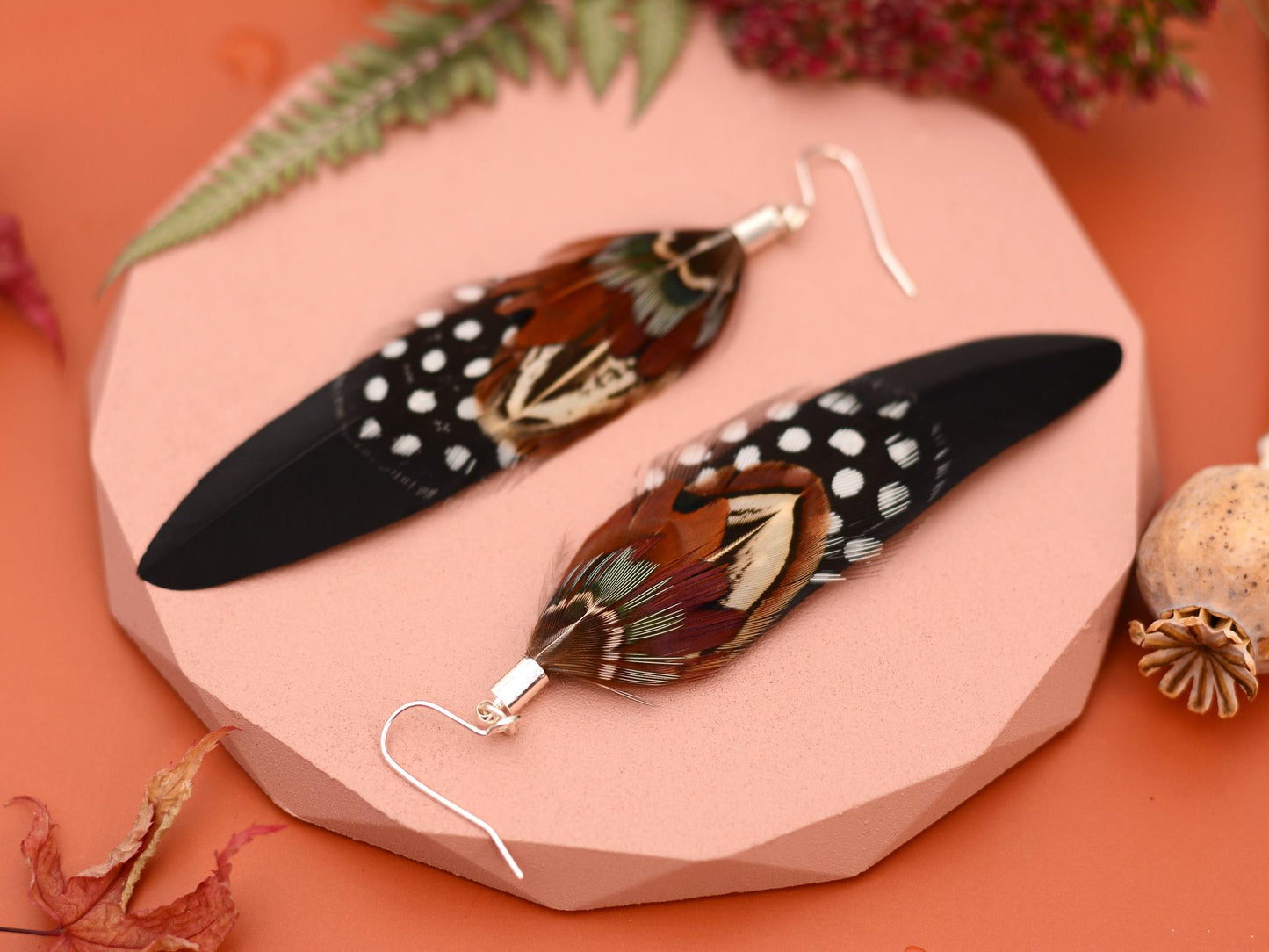 Black and Copper Pheasant Feather Earrings | Festival Earrings | Feather Jewellery | Drop Earrings