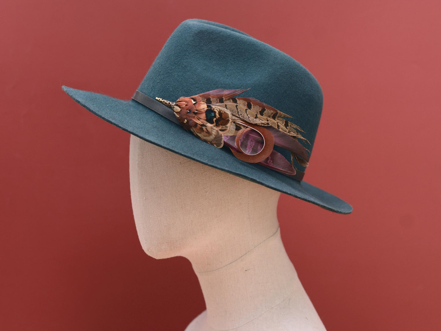 Pheasant Feather Hat Pin in Plum Purple and Copper No.305 | Pheasant Feather Boutonniere / Feather Brooch