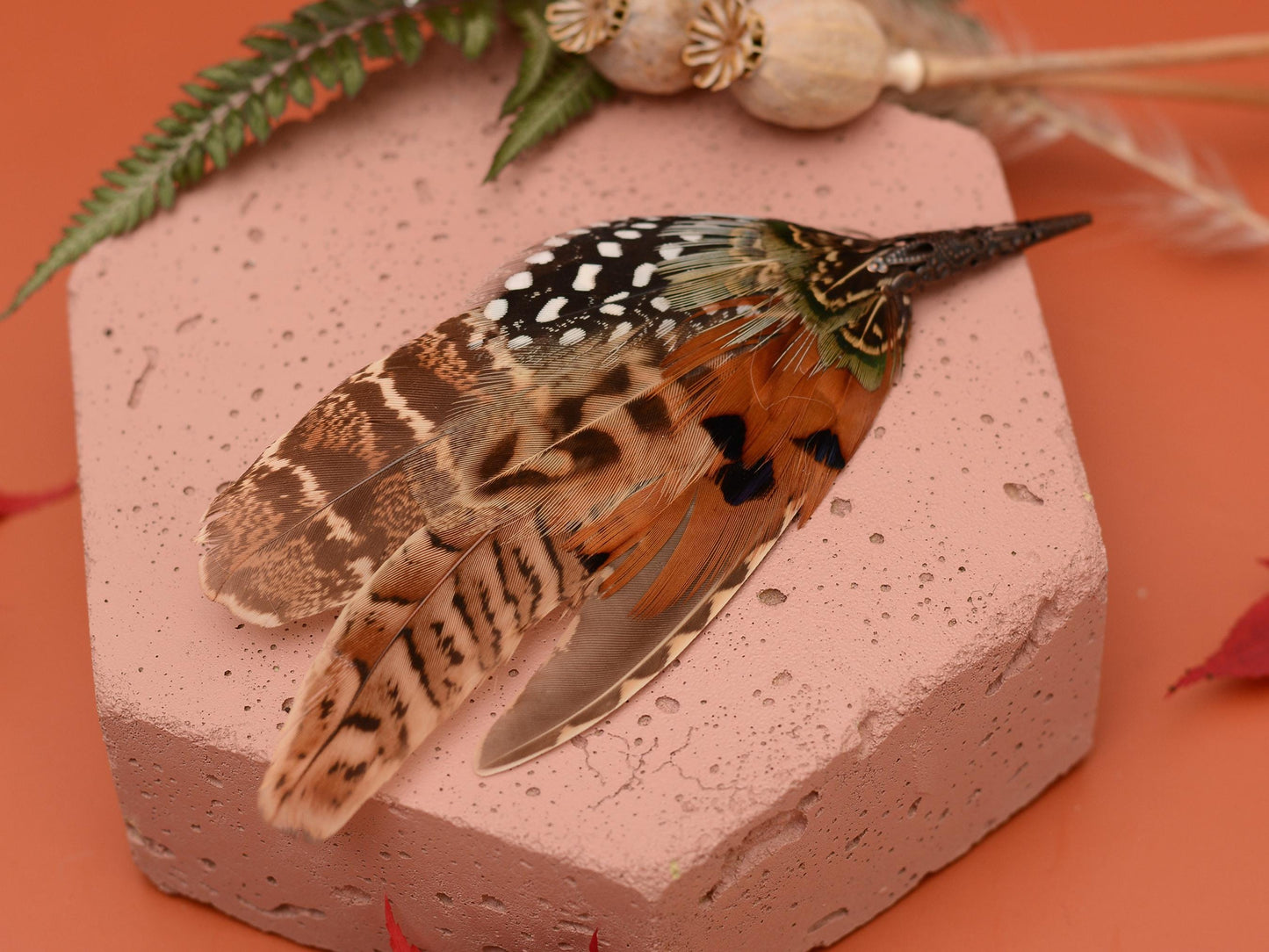 Natural Copper Pheasant Feather Boutonniere / Hat Pin No.275 | Unique Pheasant Feather Hat Pin