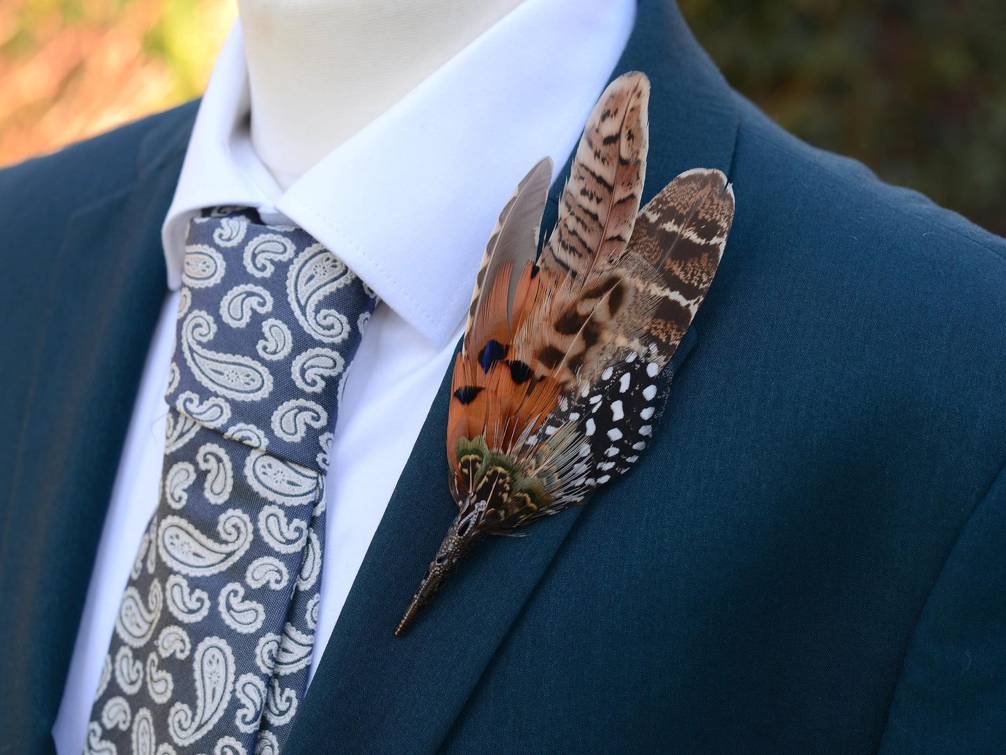 Natural Copper Pheasant Feather Boutonniere / Hat Pin No.275 | Unique Pheasant Feather Hat Pin