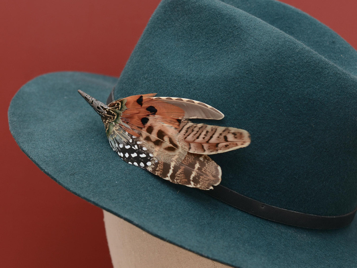 Natural Copper Pheasant Feather Boutonniere / Hat Pin No.275 | Unique Pheasant Feather Hat Pin