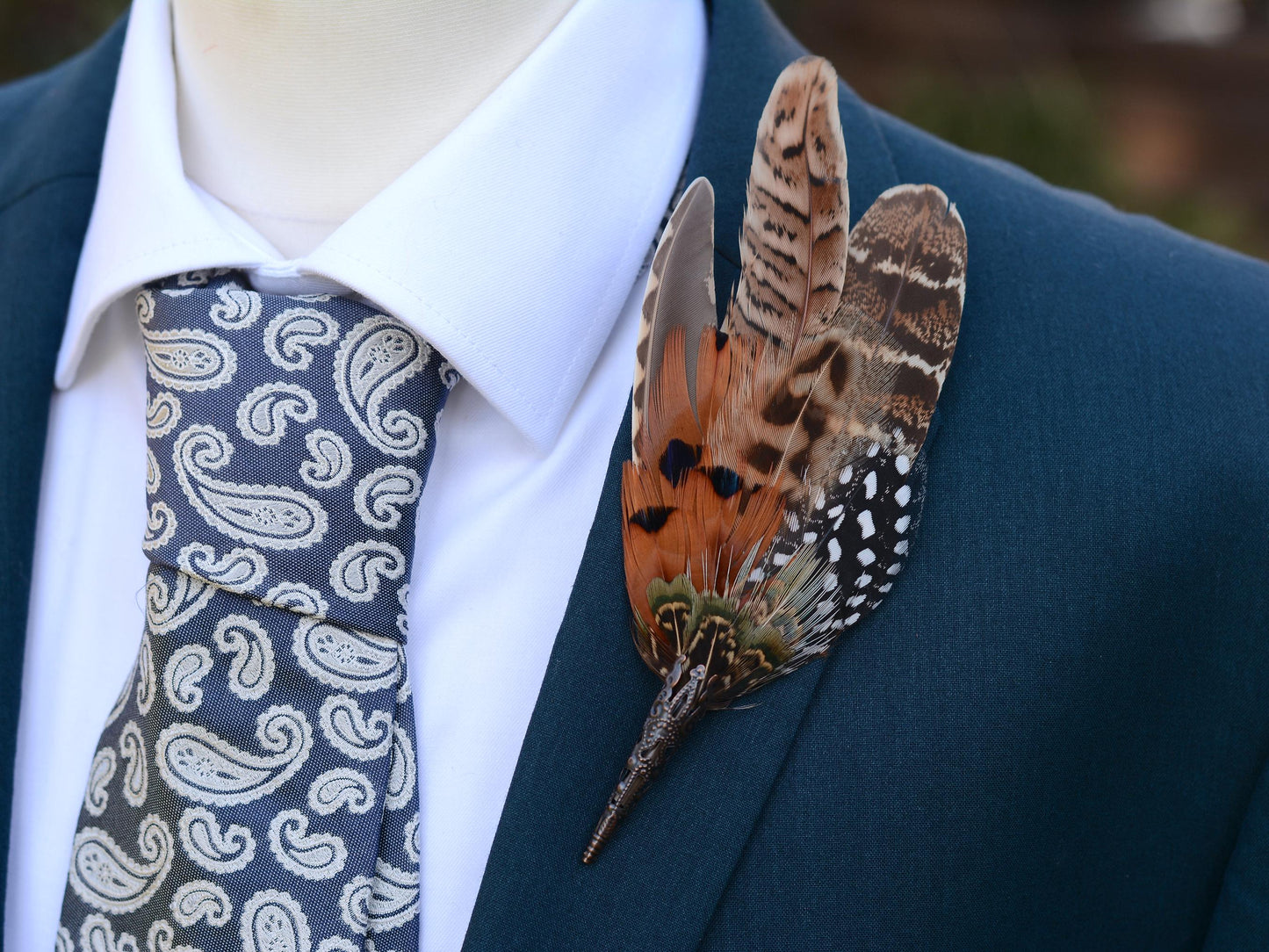 Natural Copper Pheasant Feather Boutonniere / Hat Pin No.275 | Unique Pheasant Feather Hat Pin