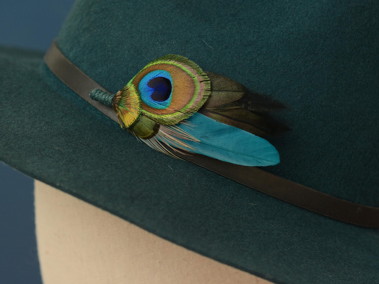 Teal and Peacock Feather Lapel Pin / Hat Pin | Peacock Feather Boutonniere | Peacock Feather Brooch
