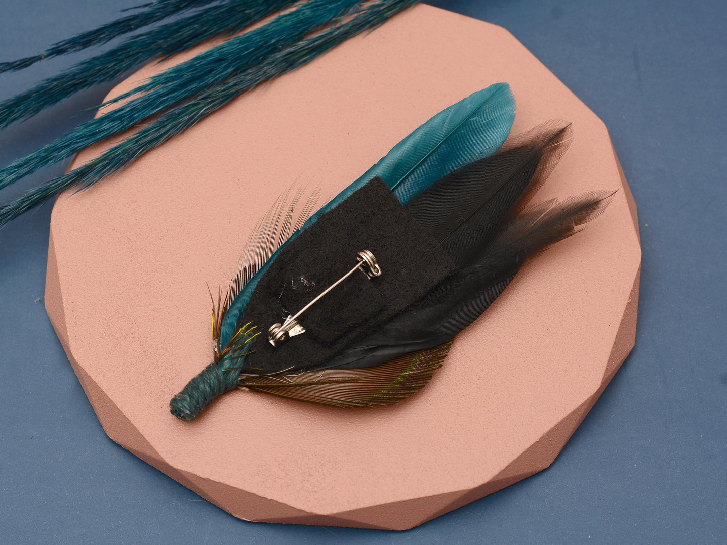 Teal and Peacock Feather Lapel Pin / Hat Pin | Peacock Feather Boutonniere | Peacock Feather Brooch