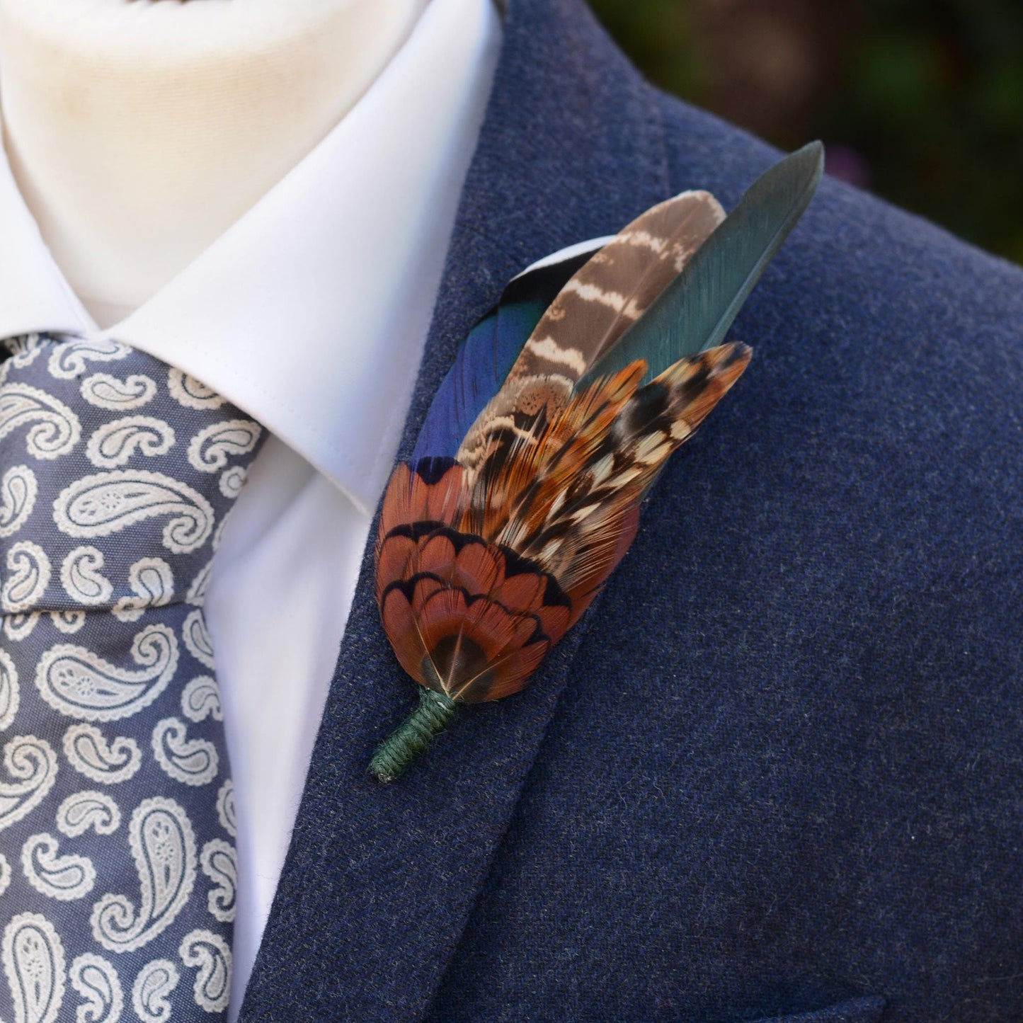 Pheasant & Duck Feather Lapel Brooch / Hat Pin in Bottle Green | Pheasant Feather Boutonniere | Pheasant Feather Lapel Pin | Feather Corsage