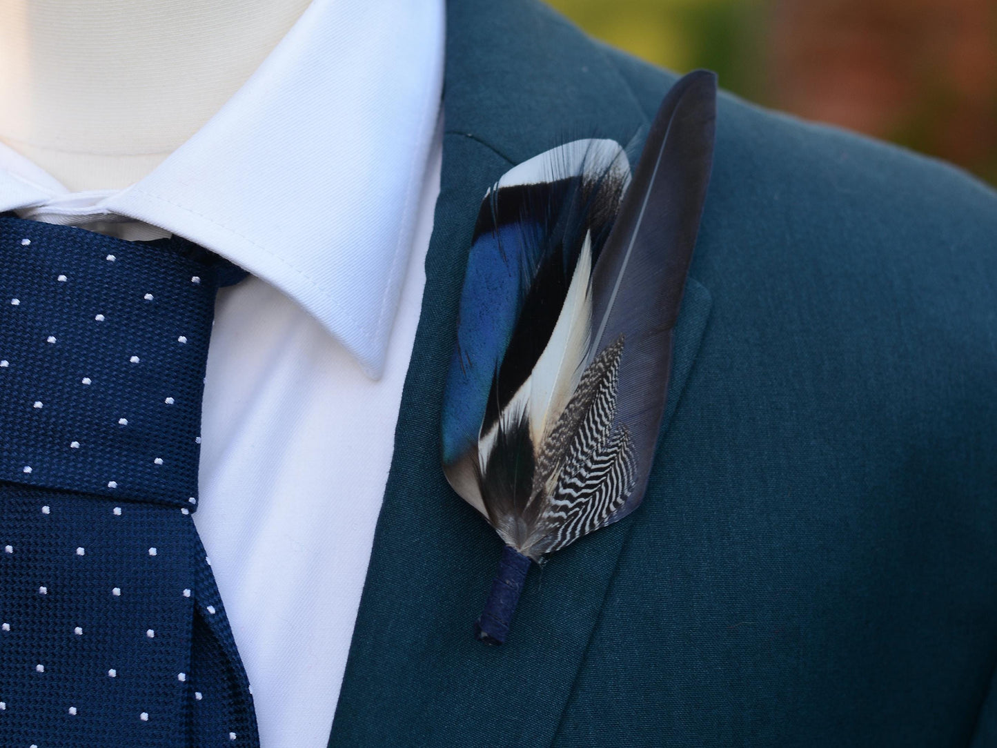 Blue Duck Feather Brooch Pin | Duck Feather Boutonniere | Pheasant Feather Lapel Pin | Feather Hat Pin