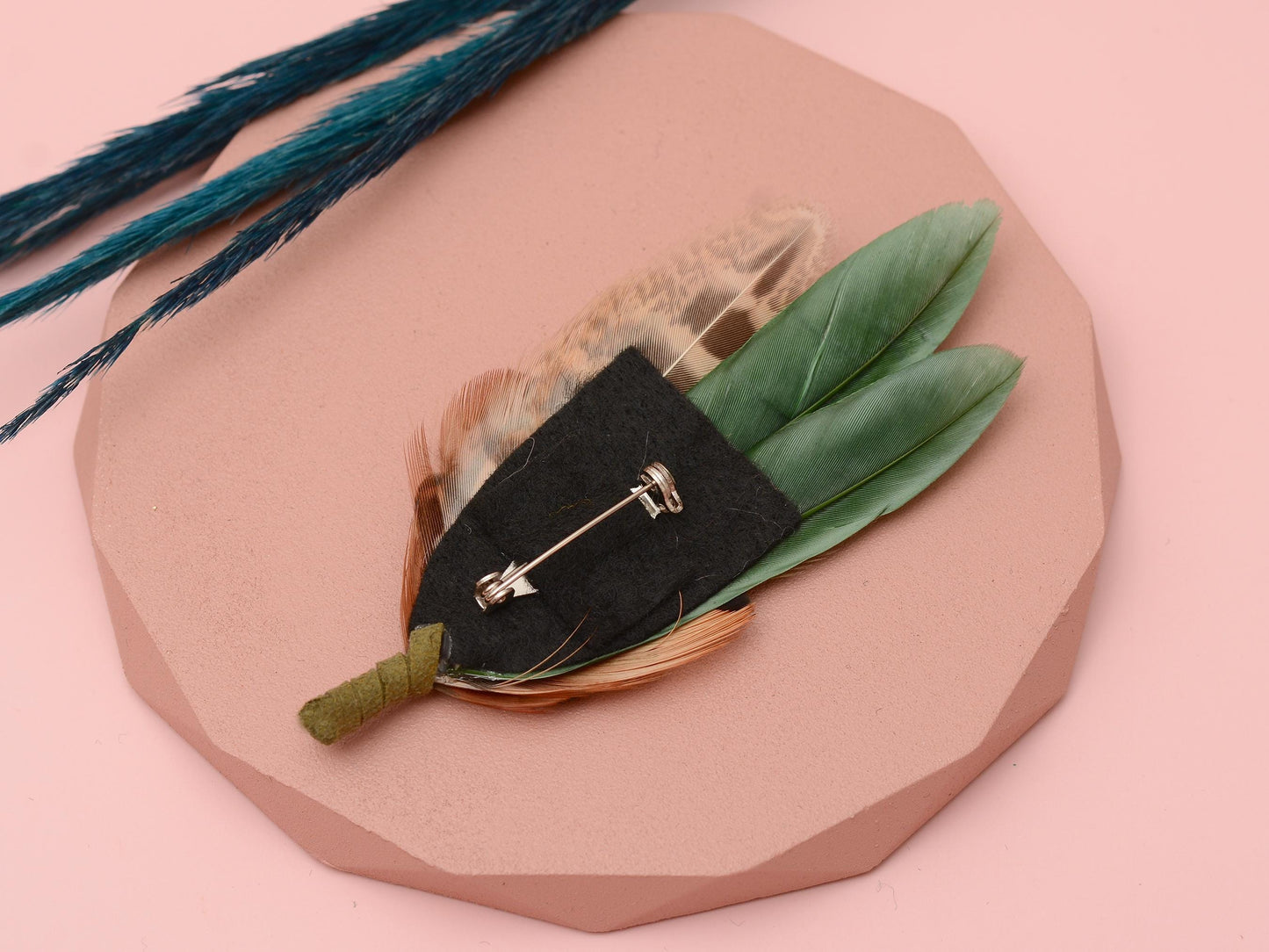 Green and Copper Pheasant Feather Lapel Pin | Feather Boutonniere | Duck Feather Brooch