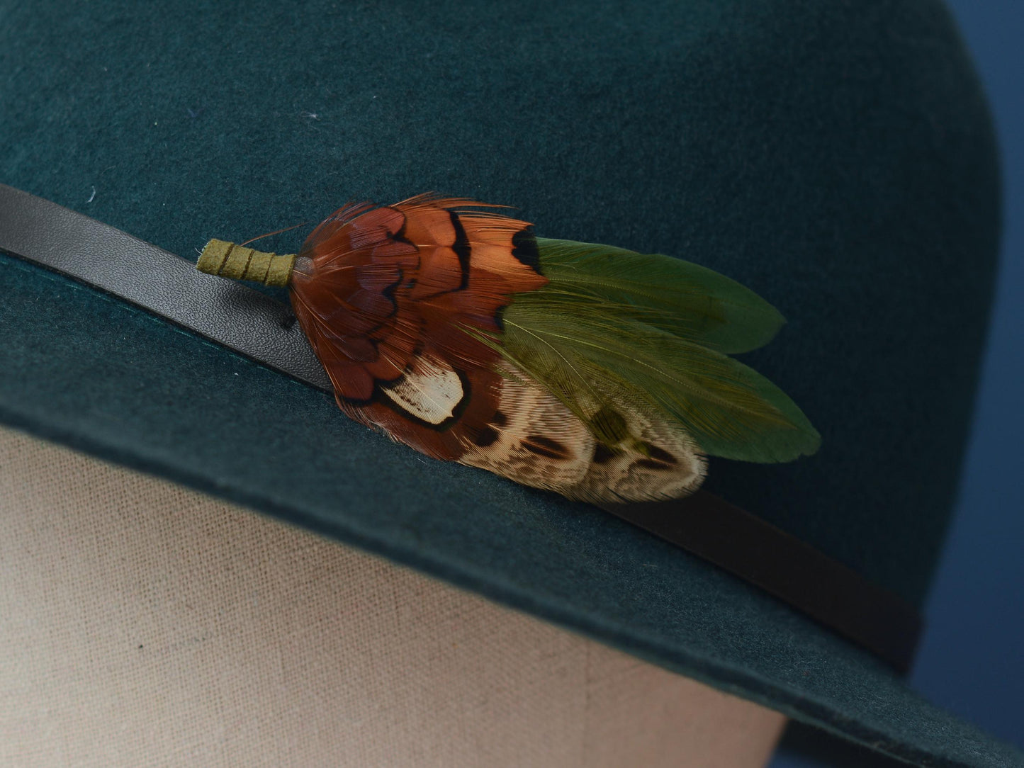 Green and Copper Pheasant Feather Lapel Pin | Feather Boutonniere | Duck Feather Brooch