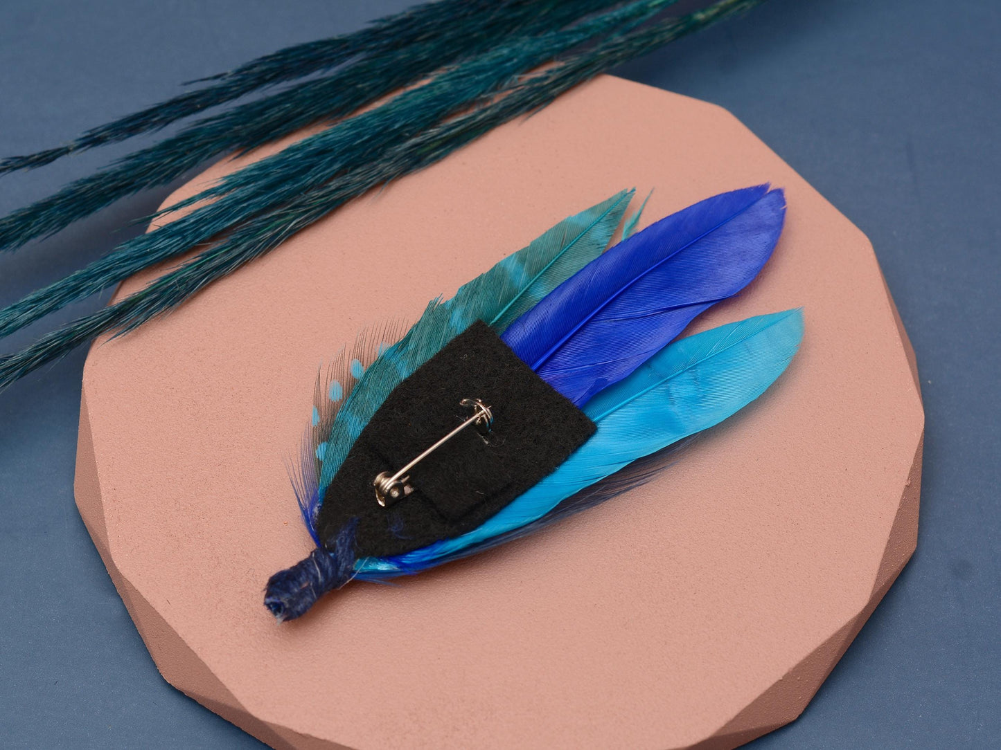 Ombre Blue Feather Boutonniere Hat Pin | Pheasant Feather Pin | Feather Brooch | Feather Hat Pin