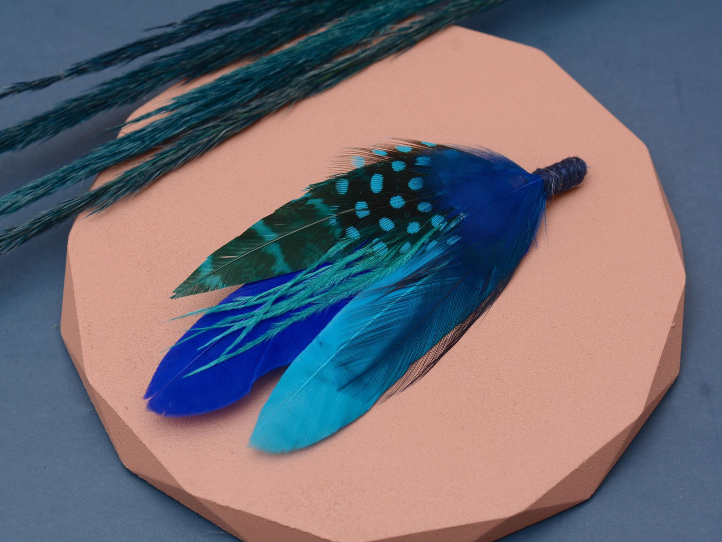 Ombre Blue Feather Boutonniere Hat Pin | Pheasant Feather Pin | Feather Brooch | Feather Hat Pin