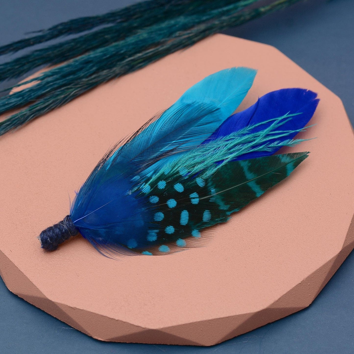 Ombre Blue Feather Boutonniere Hat Pin | Pheasant Feather Pin | Feather Brooch | Feather Hat Pin