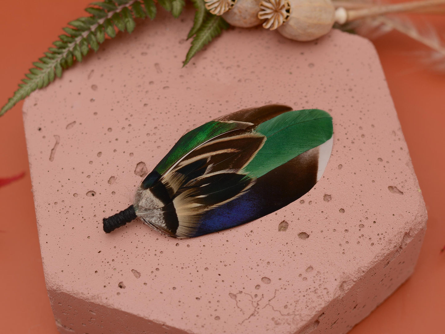 Bottle Green Duck Feather Pin Small No.232 | Duck Feather Boutonniere | Pheasant Feather Brooch | Feather Hat Pin