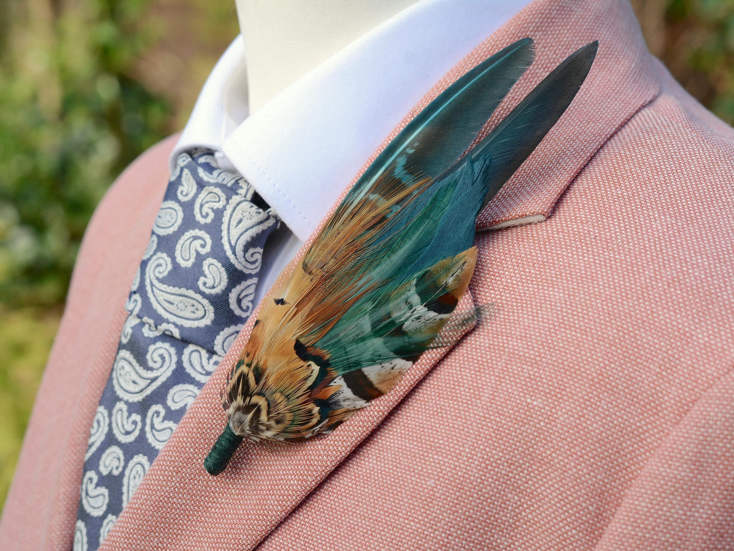Pheasant Feather Hat Pin in Teal Green and Copper No.296 | Pheasant Feather Boutonniere / Feather Brooch