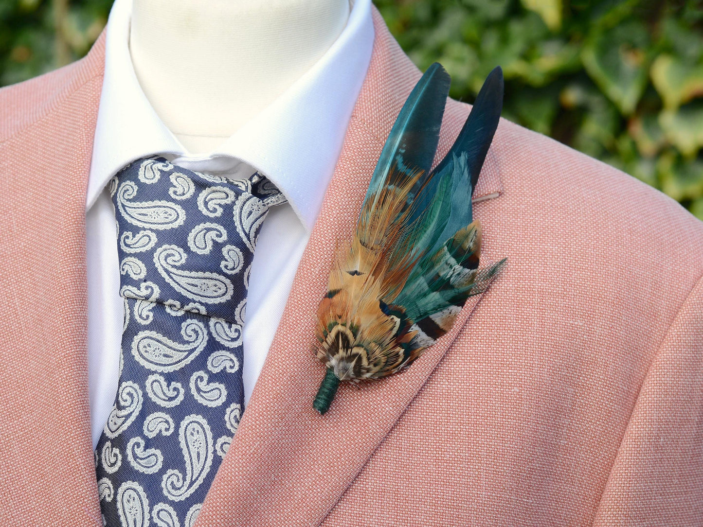Pheasant Feather Hat Pin in Teal Green and Copper No.296 | Pheasant Feather Boutonniere / Feather Brooch