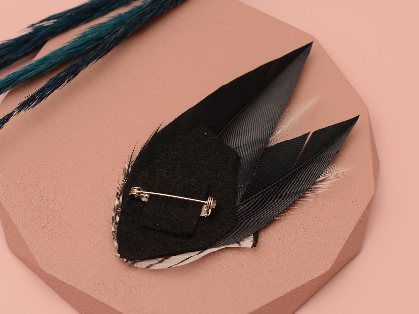Monochrome Feather Hat Pin / Lapel Pin | Feather Boutonniere | Pheasant Feather Brooch