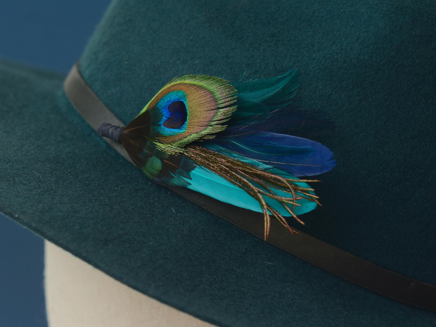 Teal Turquoise and Navy Peacock Feather Hat Pin / Brooch | Peacock Feather Boutonniere | Peacock Feather Brooch