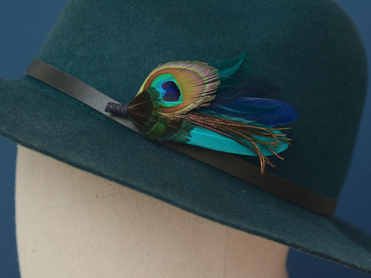 Teal Turquoise and Navy Peacock Feather Hat Pin / Brooch | Peacock Feather Boutonniere | Peacock Feather Brooch