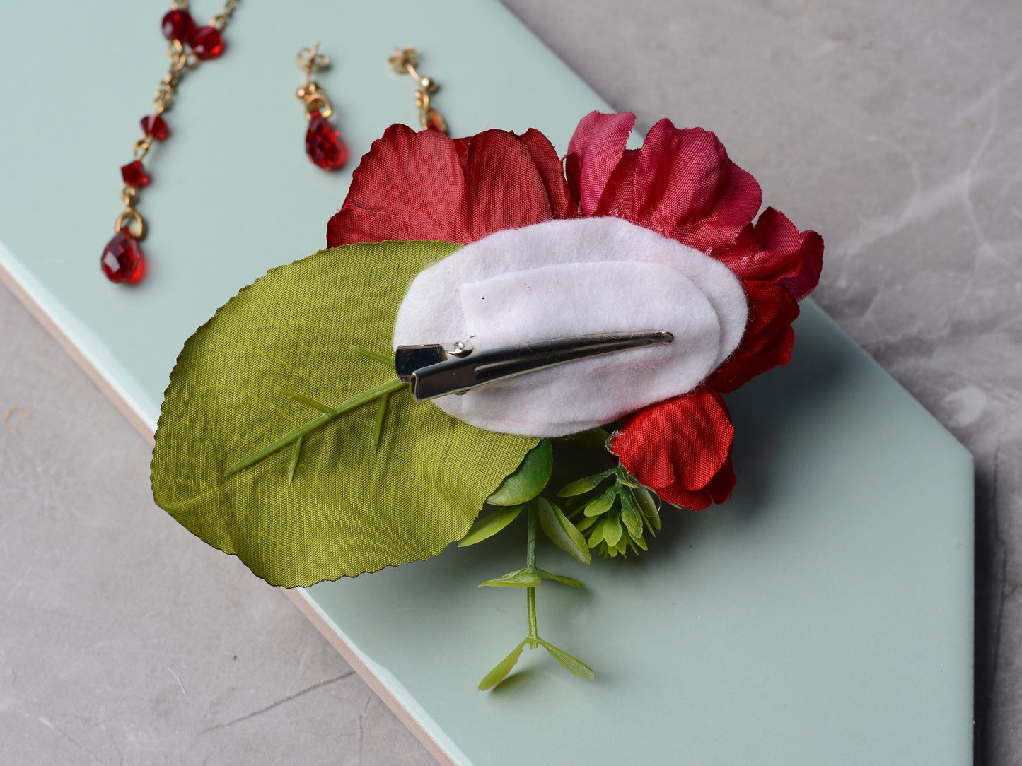 Red Rose and Blossom Hair Clip | Silk Flower Hair Clip | Bridal Hair Clip | Bridesmaids Hair Clip | Floral Headpiece