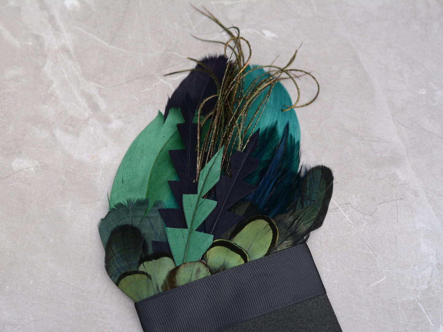 Feather Pocket Square in Deep Green and Black No.226 | Grooms Accessory