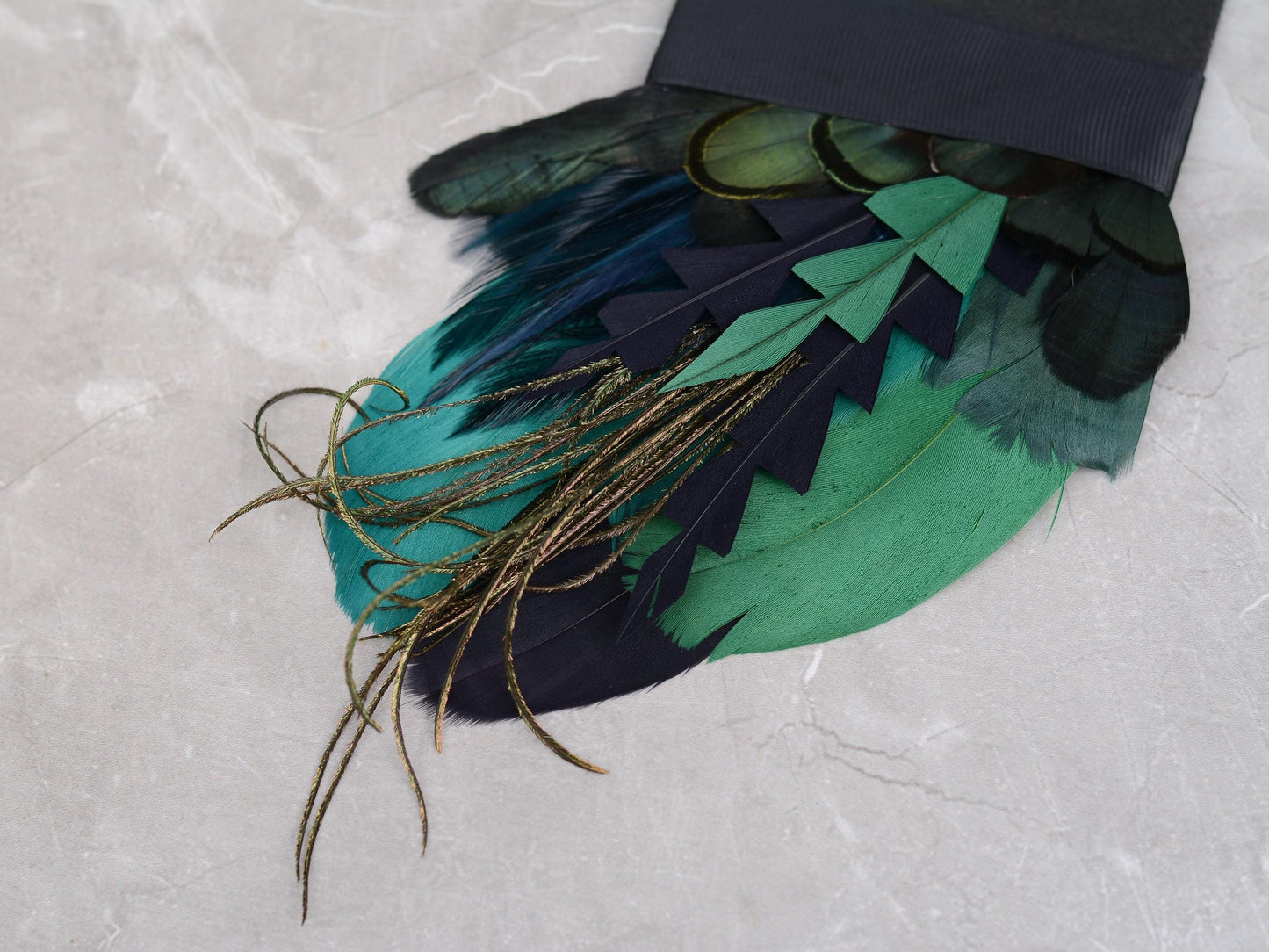Feather Pocket Square in Deep Green and Black No.226 | Grooms Accessory