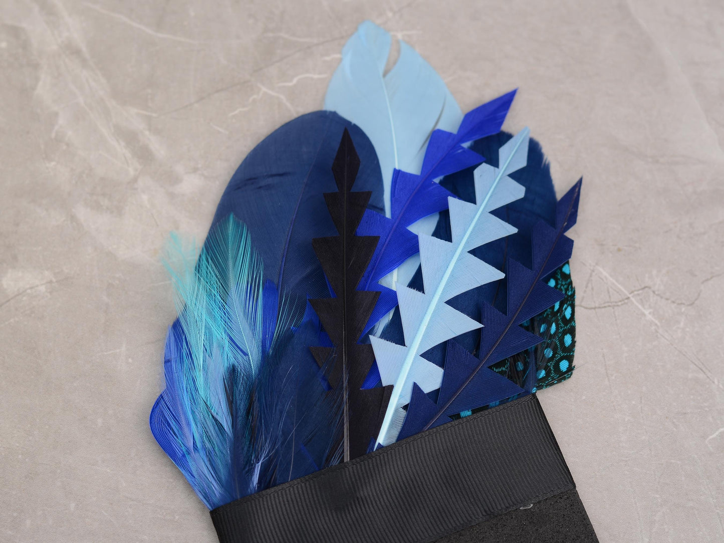 Shades of Blue Goose Feather Pocket Square No.208 | Suit Accessory | Feather Neck Tie | Grooms Outfit | Groomsmen Gift