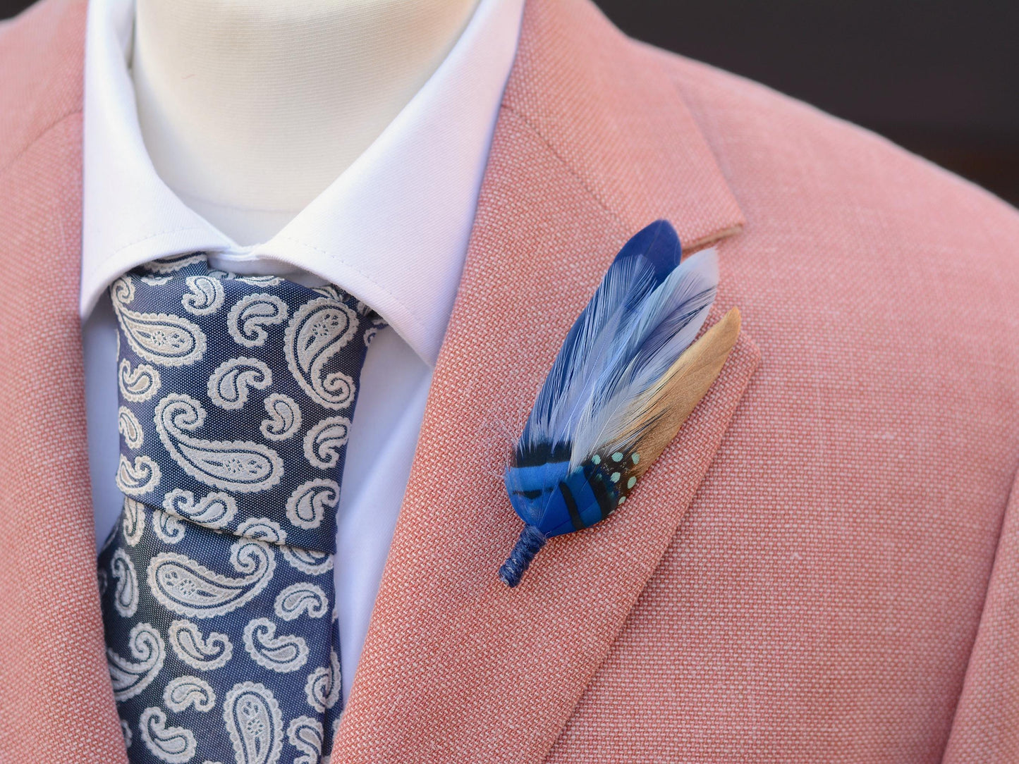 Shades of Blue and Gold Feather Lapel Pin / Hat Pin | Feather Boutonniere | Duck Feather Brooch