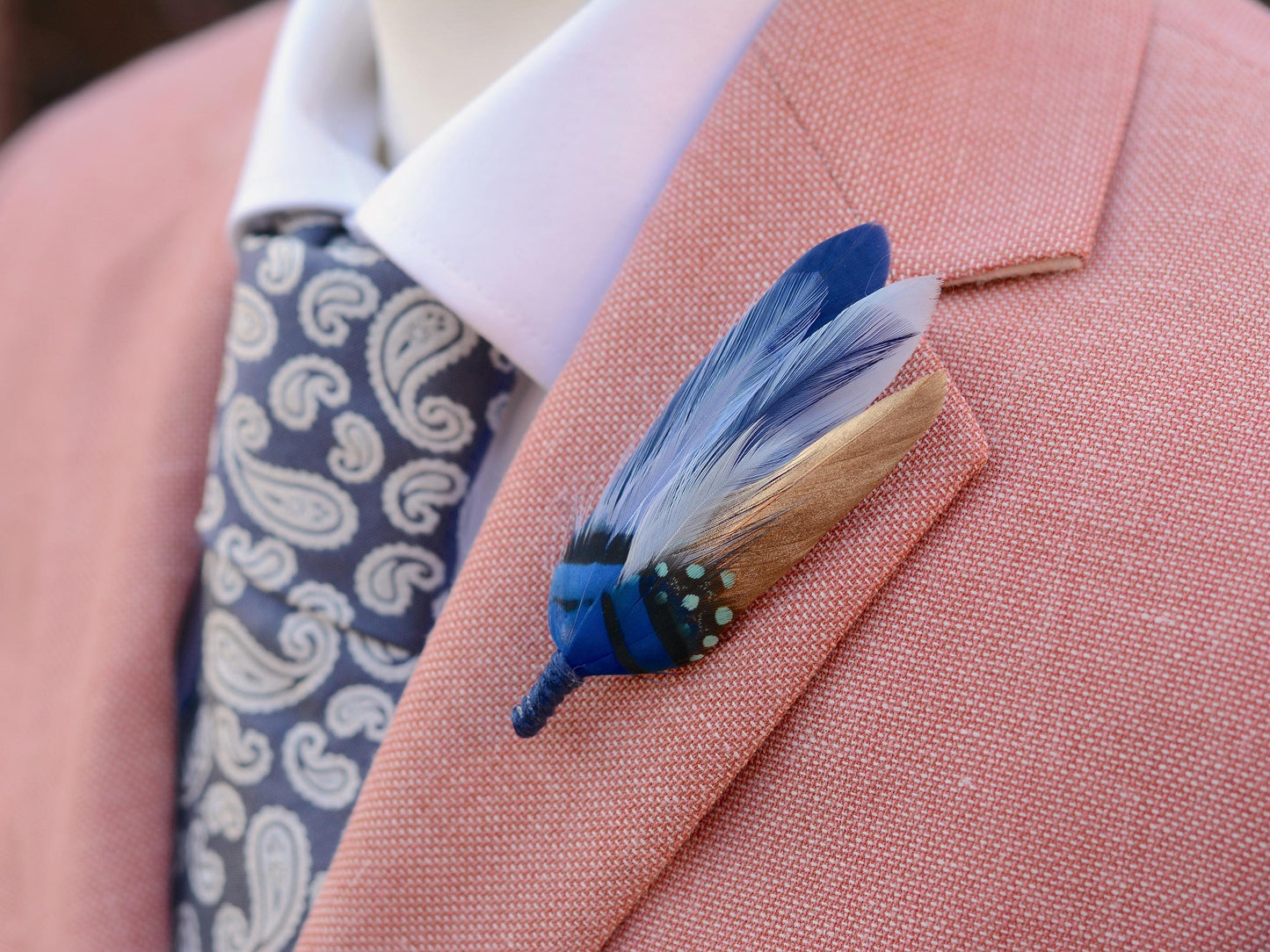 Shades of Blue and Gold Feather Lapel Pin / Hat Pin | Feather Boutonniere | Duck Feather Brooch